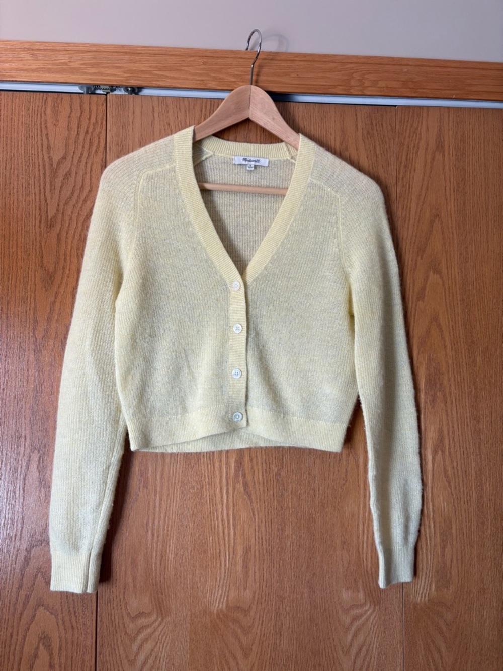 Madewell Soft Yellow Cropped V-Neck Button Cardigan